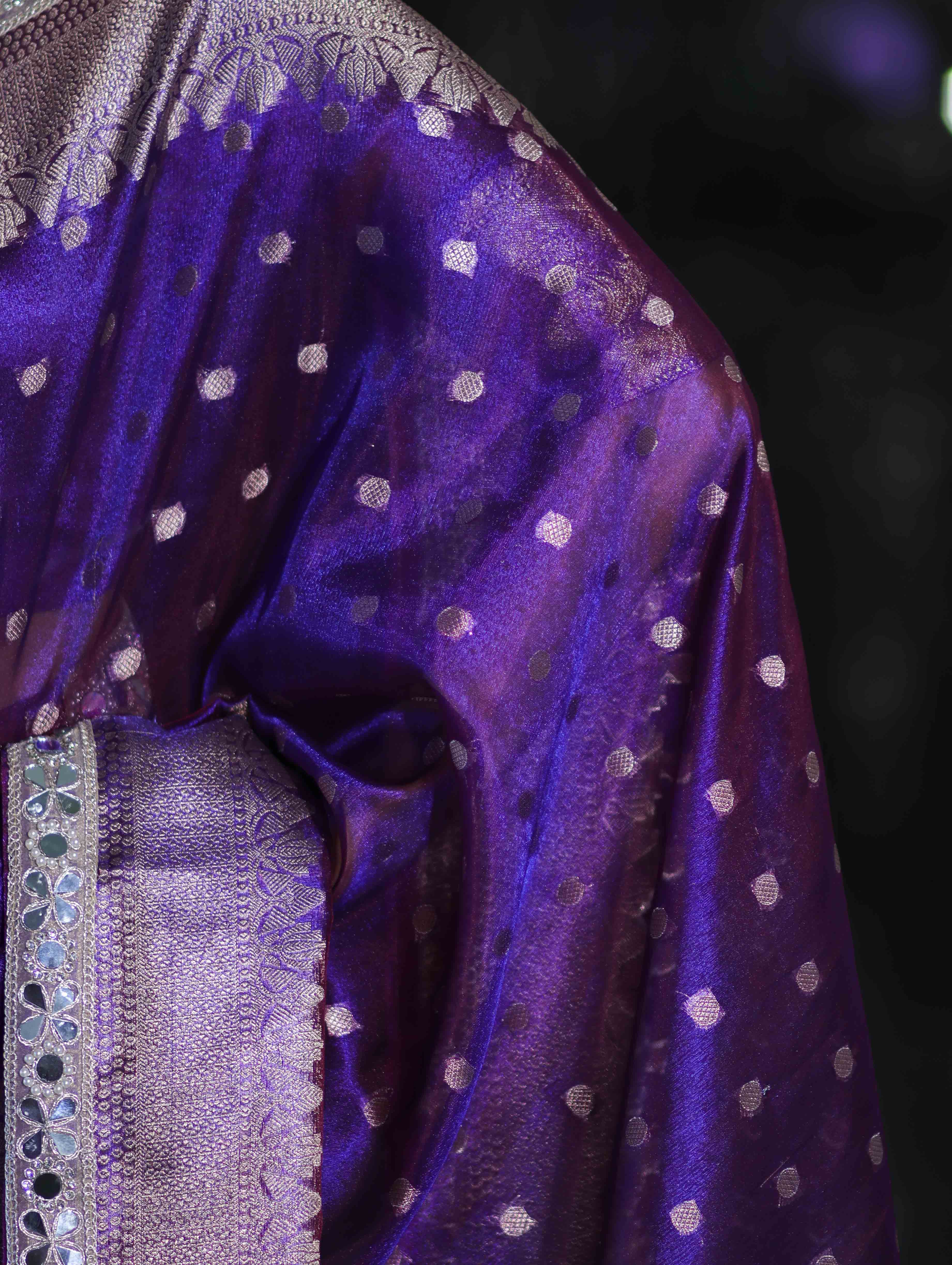 Banarasee Handloom Tissue Saree With Buti Design Zari Border & Lace-Violet