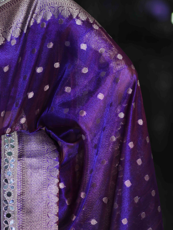 Banarasee Handloom Tissue Saree With Buti Design Zari Border & Lace-Violet