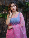 Banarasee Organza Mix Saree With Hand Embroidered Buta Work & Pallu-Light Pink