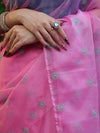 Banarasee Organza Mix Saree With Hand Embroidered Buta Work & Pallu-Light Pink
