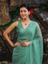 Banarasee Handwoven Semi Chiffon Saree With Mirror Work-Light Green