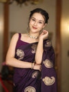 Banarasee Handloom Dual Tone Semi Silk Saree With Gold Zari Buta Design-Purple
