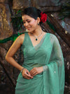 Banarasee Handwoven Semi Chiffon Saree With Mirror Work-Light Green