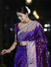 Banarasee Handloom Tissue Saree With Buti Design Zari Border & Lace-Violet