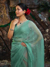Banarasee Handwoven Semi Chiffon Saree With Mirror Work-Light Green