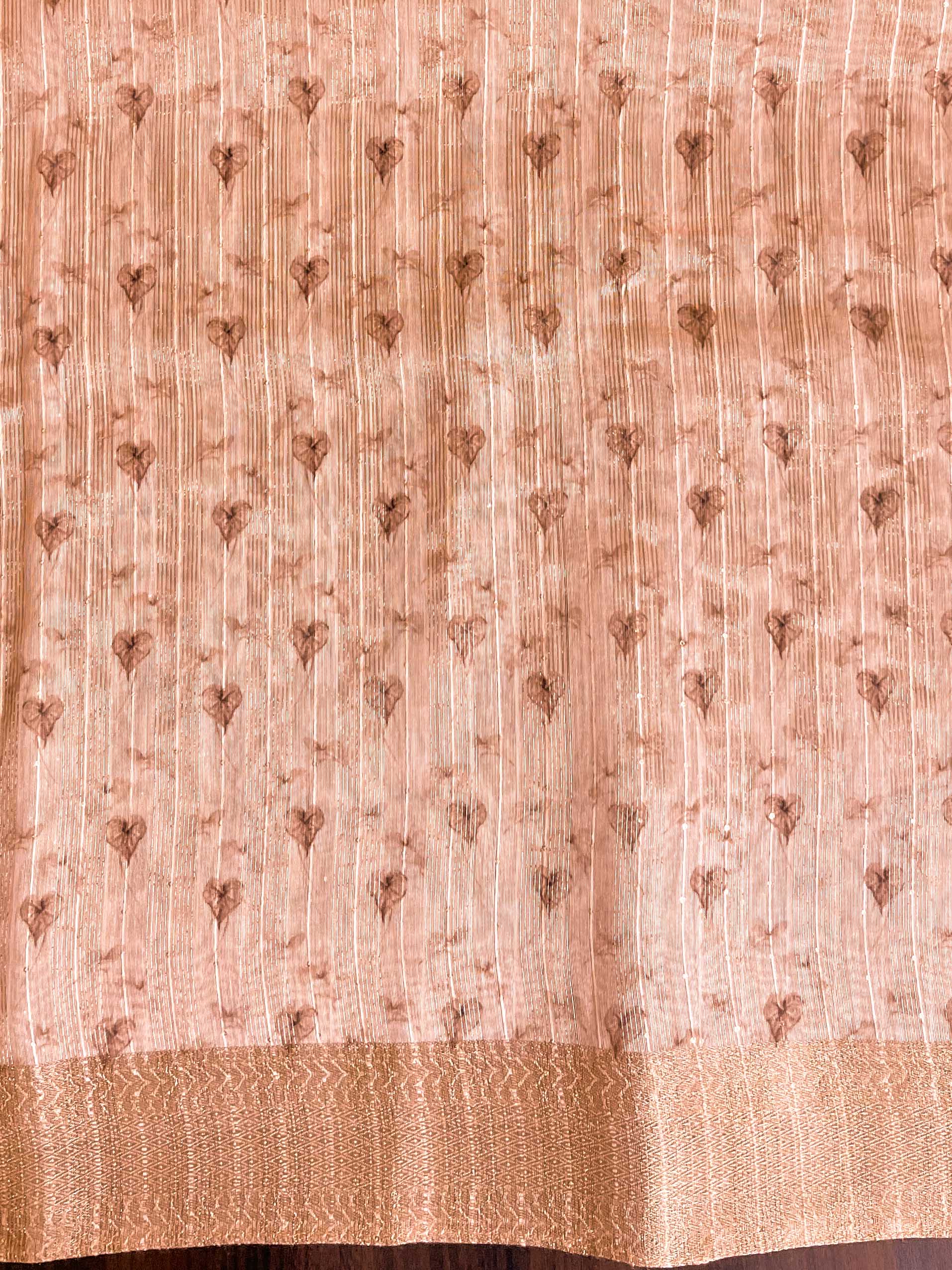 Banarasee Linen Cotton Digital Print Antique Zari Saree-Peach