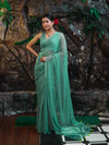 Banarasee Handwoven Semi Chiffon Saree With Mirror Work-Light Green