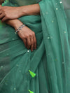Banarasee Handwoven Semi Chiffon Saree With Mirror Work-Light Green