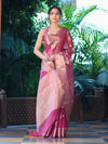 Banarasee Handloom Tissue Saree With Floral Zari Work & Border-Onion Pink