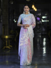 Banarasee Dual Color Organza Saree With Zari Jaal Design-Light Blue & Light Pink
