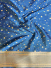 Banarasee Handwoven Semi-Katan Zari Jaal & Border Saree-Cobalt Blue