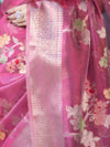 Banarasee Handloom Tissue Saree With Floral Zari Work & Border-Onion Pink