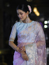 Banarasee Dual Color Organza Saree With Zari Jaal Design-Light Blue & Light Pink