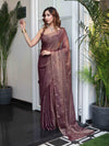 Banarasee Handwoven Semi Chiffon Saree With Buta Work-Mauve