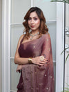 Banarasee Handwoven Semi Chiffon Saree With Buta Work-Mauve