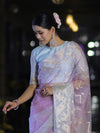 Banarasee Dual Color Organza Saree With Zari Jaal Design-Light Blue & Light Pink