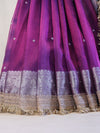 Banarasee Handloom Tissue Saree With Handwoven Pearl Motifs Zari Work & Lace-Violet