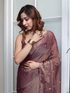 Banarasee Handwoven Semi Chiffon Saree With Buta Work-Mauve