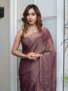 Banarasee Handwoven Semi Chiffon Saree With Buta Work-Mauve