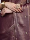 Banarasee Handwoven Semi Chiffon Saree With Buta Work-Mauve