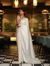 Banarasee Handloom Plain Mashru Silk Saree-Off White