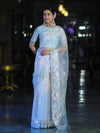 Banarasee Dual Color Organza Mix Saree With Resham & Zari Work-Light Blue & White