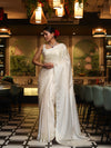 Banarasee Handloom Plain Mashru Silk Saree-Off White