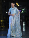 Banarasee Dual Color Organza Mix Saree With Resham & Zari Work-Light Blue & White