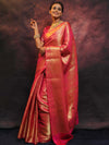 Banarasee Handwoven Semi Silk Saree With Heavy Zari Jaal Design-Pink