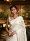 Banarasee Handloom Plain Mashru Silk Saree-Off White