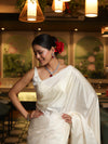 Banarasee Handloom Plain Mashru Silk Saree-Off White