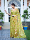 Banarasee Handloom Organza Mix Saree With Zari Woven Design-Light Green