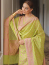 Banarasee Cotton Salwar Kameez Fabric With Dupatta & Resham Zari-Light Green