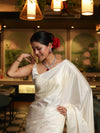 Banarasee Handloom Plain Mashru Silk Saree-Off White