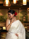 Banarasee Handloom Plain Mashru Silk Saree-Off White