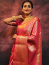 Banarasee Handwoven Semi Silk Saree With Heavy Zari Jaal Design-Pink
