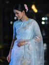 Banarasee Dual Color Organza Mix Saree With Resham & Zari Work-Light Blue & White