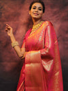 Banarasee Handwoven Semi Silk Saree With Heavy Zari Jaal Design-Pink
