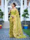 Banarasee Handloom Organza Mix Saree With Zari Woven Design-Light Green