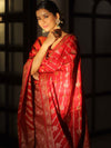Banarasee Semi Katan Silk Salwar Kameez Fabric With Dupatta Zari Work-Red