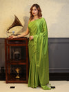 Banarasee Handloom Plain Mashru Silk Saree-Lime Green