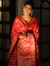 Banarasee Semi Katan Silk Salwar Kameez Fabric With Dupatta Zari Work-Red