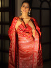 Banarasee Semi Katan Silk Salwar Kameez Fabric With Dupatta Zari Work-Red
