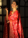 Banarasee Semi Katan Silk Salwar Kameez Fabric With Dupatta Zari Work-Red