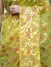 Banarasee Handloom Organza Mix Saree With Zari Woven Design-Light Green