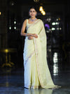 Banarasee Handloom Soft Tissue Shine Saree With Resham Floral Border-Light Yellow