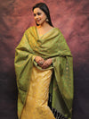 Banarasee Chanderi Cotton Salwar Kameez Set With Zari Work-Yellow & Green