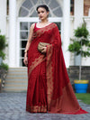 Banarasee Handwoven Georgette Saree With Zigzag Design & Antique Zari Work-Deep Maroon