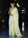 Banarasee Handloom Soft Tissue Shine Saree With Resham Floral Border-Light Yellow