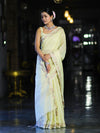Banarasee Handloom Soft Tissue Shine Saree With Resham Floral Border-Light Yellow